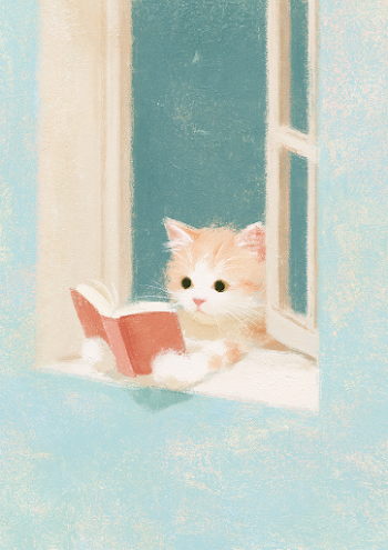 Curious Cat Reading by the Window