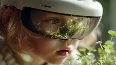 Curious Child Exploring Virtual Nature with VR Headset