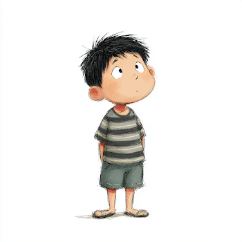 Curious East Asian Boy Character for Children's Book