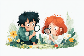 Curious Kids Exploring a Garden