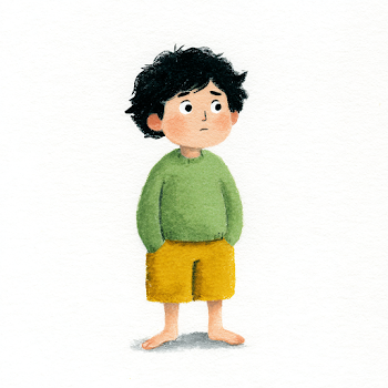 Curious Korean Boy in Folk Art Style