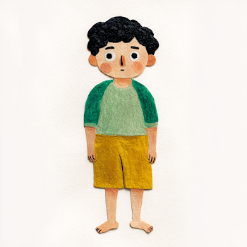 Curious Korean Boy in Folk Art Style