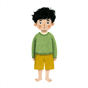 Curious Korean Boy in Folk Art Style