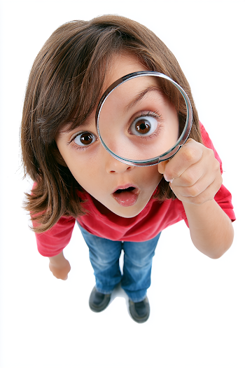 Curious Young Girl Using a Magnifying Glass