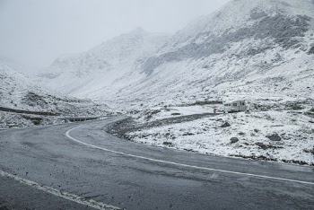 Curved Road Near Snowy Mountain