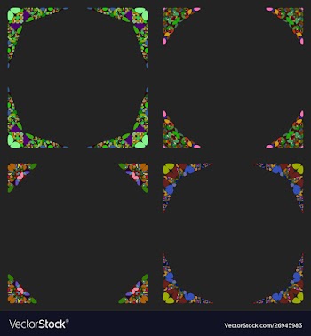 Curved stone mosaic page corner design set vector image