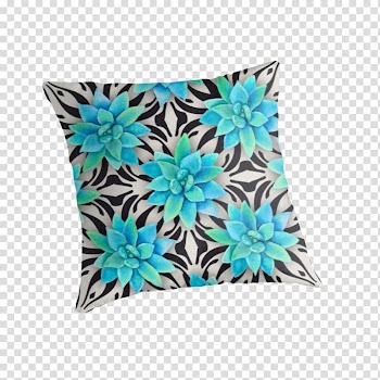 Cushion Throw Pillows Turquoise Teal Pattern, watercolor succulent transparent background PNG clipart