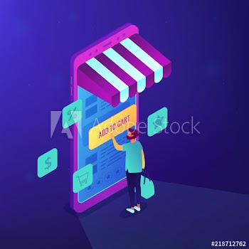 Customer shopping with mobile phone and add to cart note