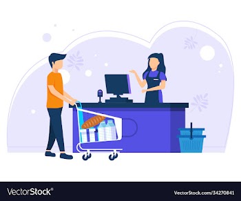customers queue at grocery or supermarket