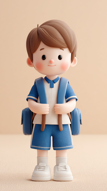Cute 3D Boy Student Character