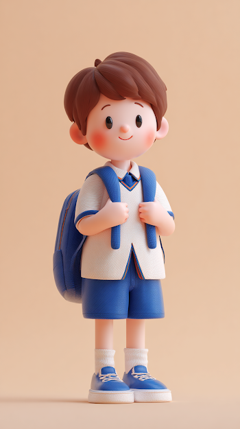 Cute 3D Boy Student Character