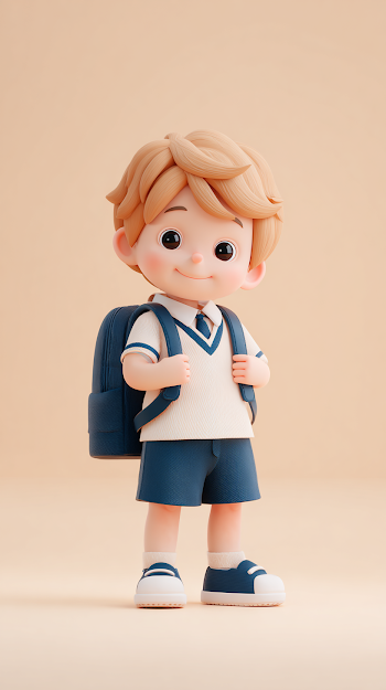 Cute 3D Boy Student Character in School Uniform