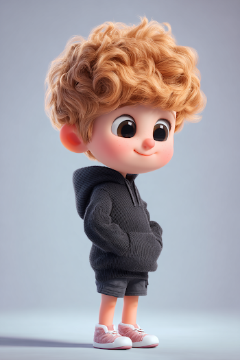 Cute 3D Cartoon Little Boy in Hoodie