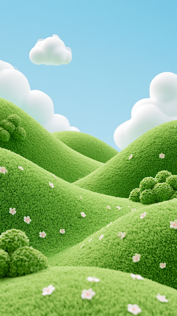 Cute 3D Cartoon Meadow Scene
