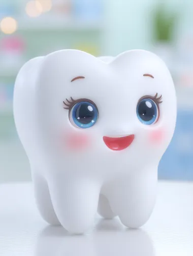 Cute 3D Cartoon Tooth Character in Dentist Office Cute 3D Cartoon Tooth Character in Dentist Office
