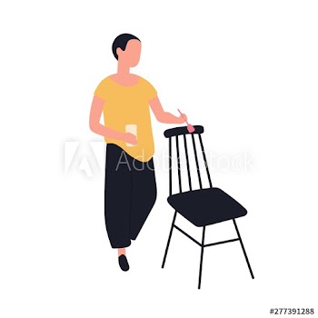 Cute adorable woman painting wooden chair