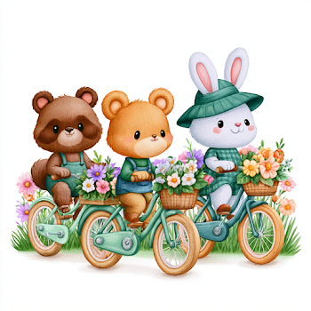 Cute Animal Friends on Bicycles in a Flower Field