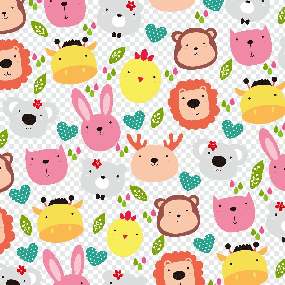 cute animals, cartoon, seamless background, png