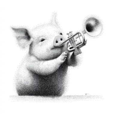 Cute Anthropomorphic Pig Blowing a Trumpet Cute Anthropomorphic Pig Blowing a Trumpet