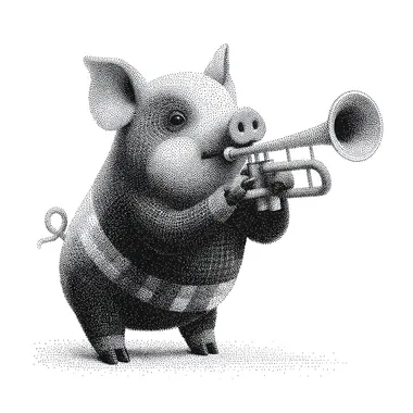 Cute Anthropomorphic Pig Blowing Trumpet Cute Anthropomorphic Pig Blowing Trumpet