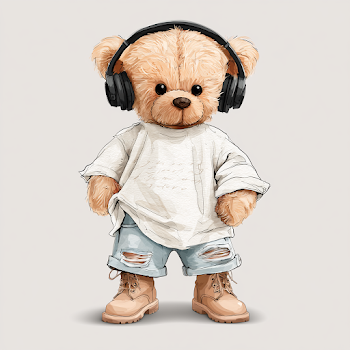 Cute Anthropomorphic Teddy Bear Character in Casual Outfit