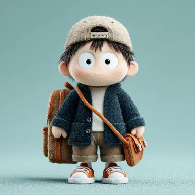 Cute Asian Boy with Baseball Cap and Schoolbag Cute Asian Boy with Baseball Cap and Schoolbag