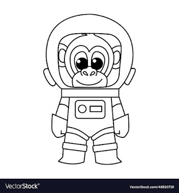 cute astronaut monkey cartoon coloring page