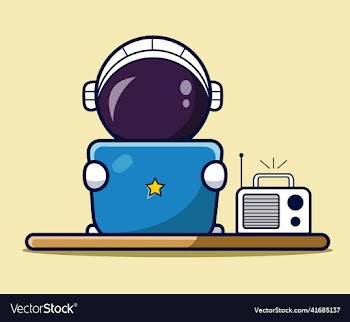 cute astronaut working on laptop cartoon icon