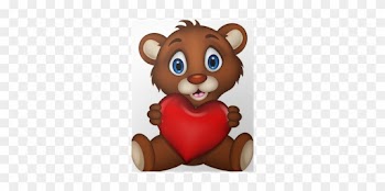 Cute Baby Brown Bear Cartoon Posing With Heart Love - Baby Bear Cub Cartoon