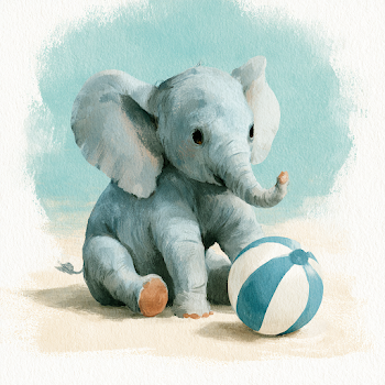 Cute Baby Elephant Playing with Beach Ball