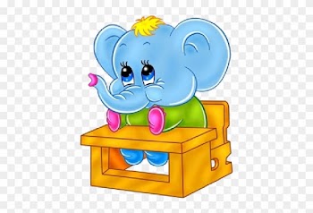 Cute Baby Elephant Sitting At School Desk - Baby Elephant Going To School
