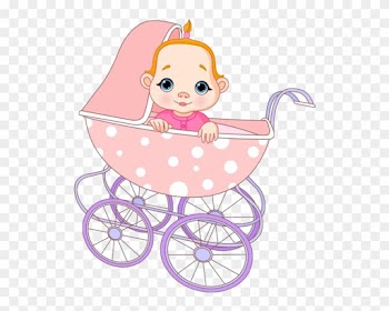 Cute Baby Girl In Baby Carriage - Cute Baby Girl Cartoon