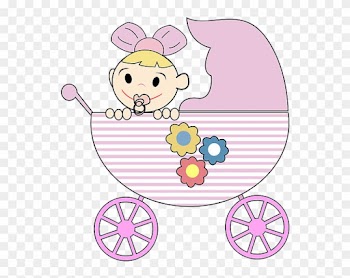 Cute Baby Girl In Baby Carriage - Girl Cartoon Image Baby