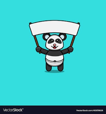 cute baby panda bring big blank banner character