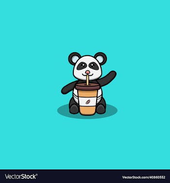 cute baby panda drink coffee character logo