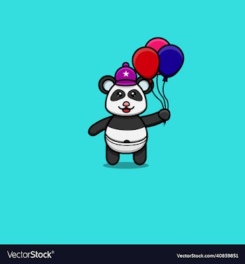 cute baby panda wearing hat and bring balloons