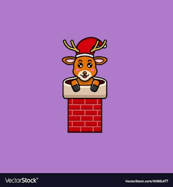 cute baby santa deer character on house chimney