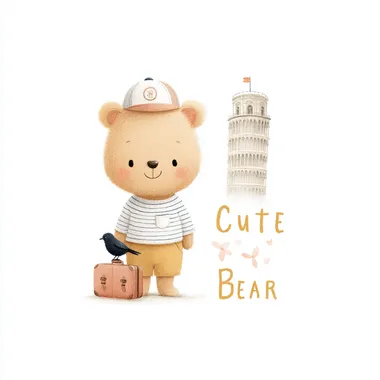 Cute Bear Cub at the Leaning Tower of Pisa Cute Bear Cub at the Leaning Tower of Pisa