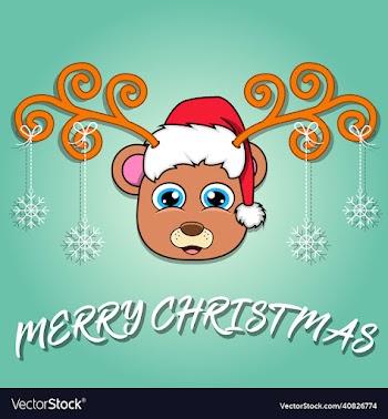 cute bear head cartoon christmas card wearing