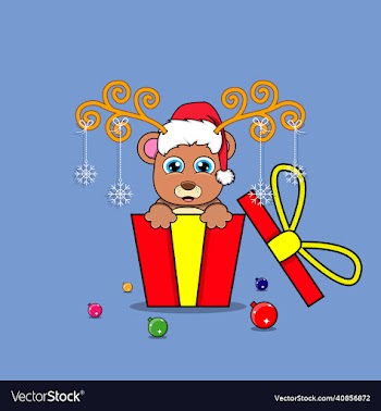 cute bear on gift with santa claus hat