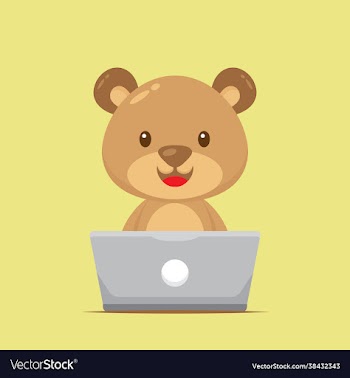 cute bear working with laptop