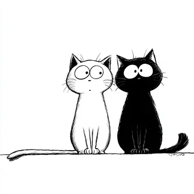 Cute Black and White Cats in Comic Style Cute Black and White Cats in Comic Style