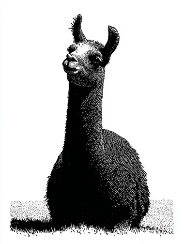Cute Black and White Llama Linoprint Illustration Cute Black and White Llama Linoprint Illustration