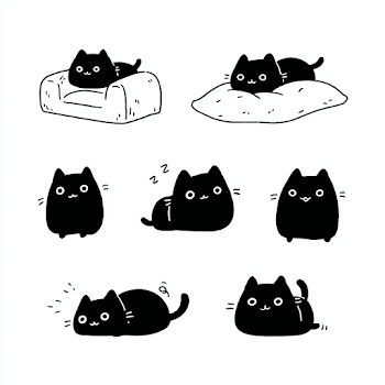 Cute Black Cat Icons in Various Poses