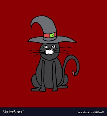 Cute black cat in a witch hat sitting halloween vector image