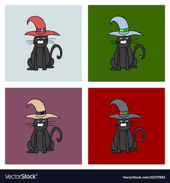 Cute black cat in a witch hat sitting halloween vector image