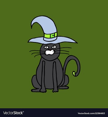 Cute black cat in a witch hat sitting halloween vector image
