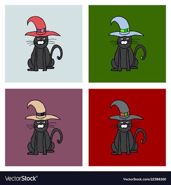 Cute black cat in a witch hat sitting halloween vector image