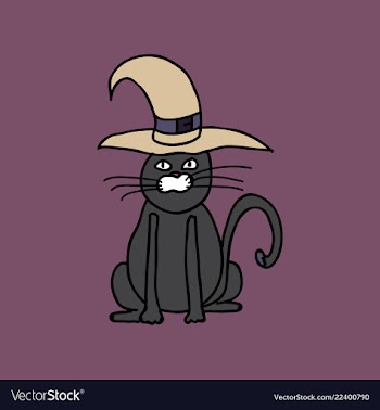Cute black cat in a witch hat sitting halloween vector image