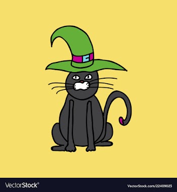 Cute black cat in a witch hat sitting halloween vector image